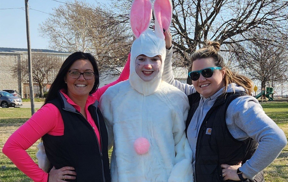 Clarinda employees with Easter Bunny.