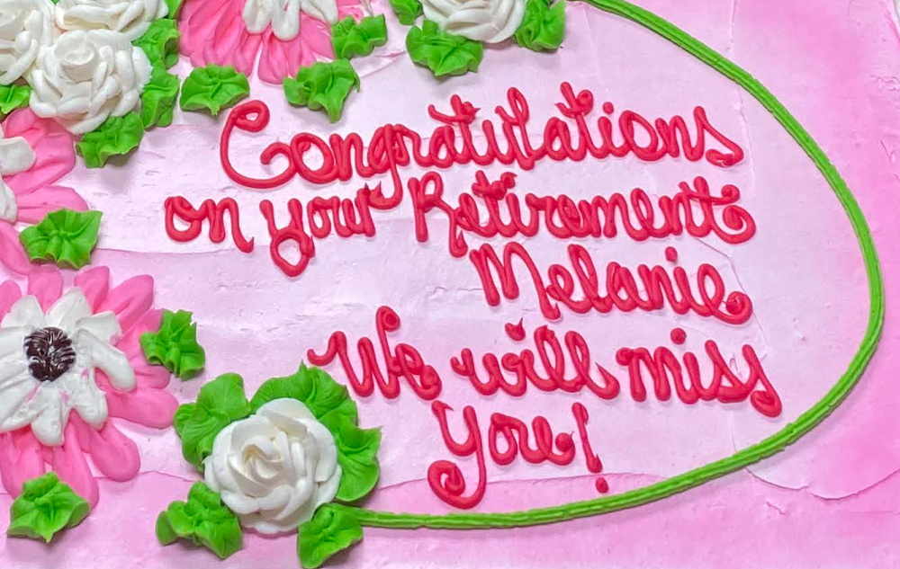Picture of Melanie Coenen's retirement cake.