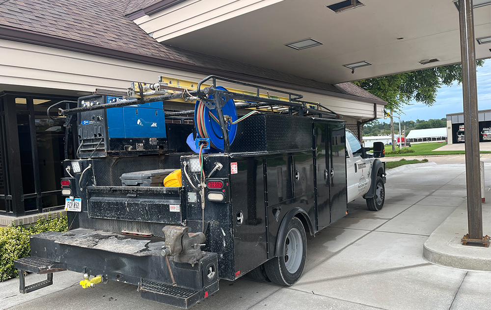 Work truck in the new wider Red Oak drive-through.